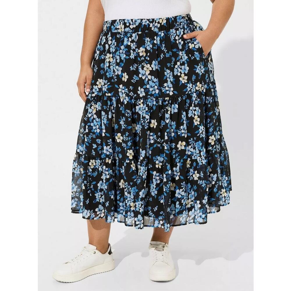 Torrid Tea Length Chiffon Tiered Skirt Size 12 Nina Floral Cottagecore Flowy NWT